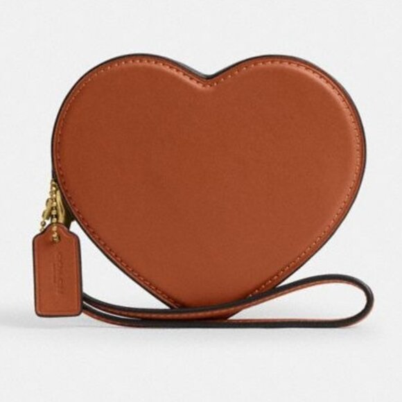 Coach Large Heart Coin Purse/Wristlet - Brown Glovetanned Leather - NWT - Picture 1 of 13